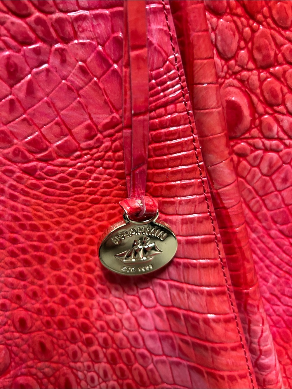Summer light red with tons of orange and pink Croc-Embossed Tote Bag - Picture 8 of 8